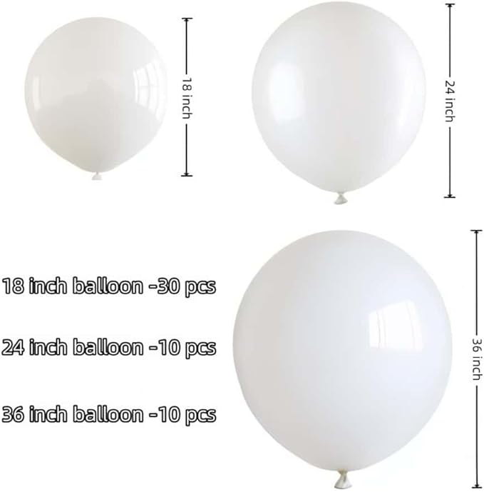 50 Pcs White Balloons Kit 18 24 36 Multi Sizes Giant Balloon, Use for Pool Party Birthdays, Weddings, Events Party Decoration Supplies