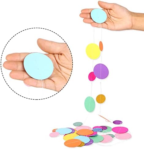 Outus 40 Pieces Colorful Dots Paper Garland Easter Decor Round Glitter Hanging Confetti Streamers Backdrop for Spring Birthday Classroom Halloween Trunk or Treat Car Decoration (Rainbow)