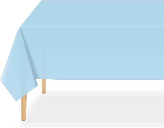 QIKSION Light Blue Plastic Table Cloth Disposable 12 Pack, 54 x 108 Inch Tablecloths for Baby Shower Birthday Party, Easter Decorations, Rectangle Table Cover