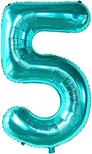 KatchOn Giant Aqua Blue Number 5 Balloon - 40 Inch | Teal 5 Balloon for Birthdays | 5th Birthday Decorations