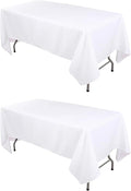 Kesfey 2 Packs White Table Cloths Rectangle 60 x 84 inch Washable Polyester Fabric White Tablecloths for 4 Feet Tables Stain and Wrinkle Resistant Reusable Table Covers for Parties Wedding Banquet