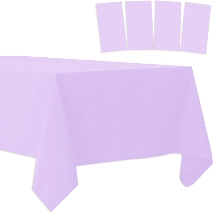 4 Pack Plastic Tablecloths Disposable Table Covers Plastic Table Cloths for BBQ Picnic Birthday Wedding Parties Waterproof and Oil-proof Table Cloth Light Weight Light Purple TableCover 54 x 108 In