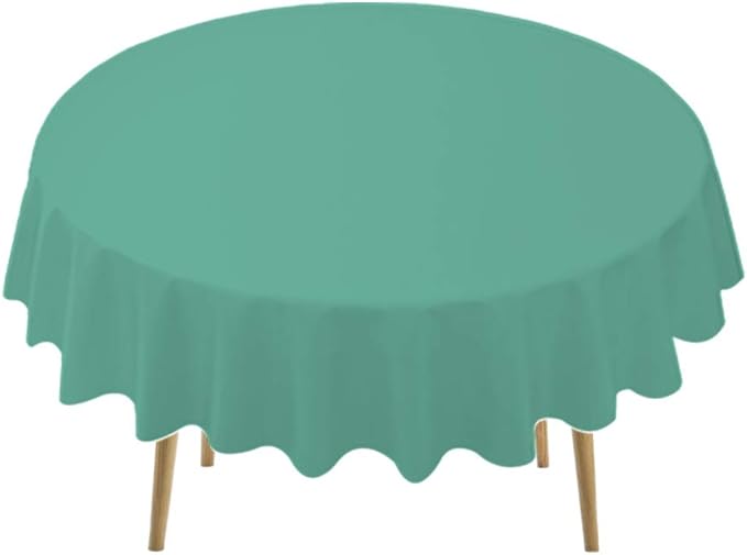 Teal Plastic Tablecloths 2 Pack Disposable Table Covers 84 Inch Circle Bridal Shower Party Tablecovers PEVA Vinyl Table Cloths for BBQ Picnic Birthday Wedding Banquet Parties 6 ft Round Table Use