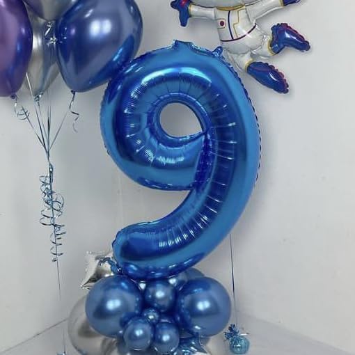 [10] 16" Number Blue Foil Balloons 0-9 set, Mylar Aluminum Hanging Numbers for Graduation Birthday Party Decorations Christmas New Year eve (10 Pcs)