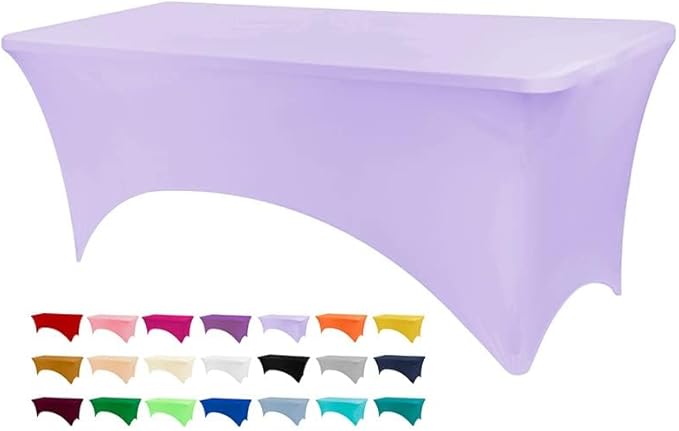 Table Covers for 6 Foot Tables, Light Purple Washable and Wrinkle Resistant Stretch Tablecloths Rectangle 6ft for Events, Wedding, Banquets, Parties