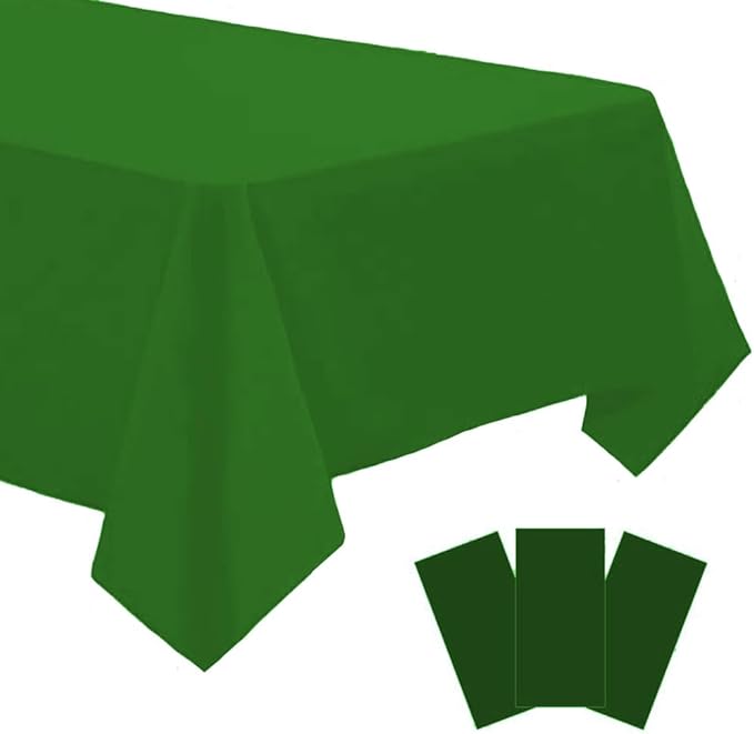 3 Pack Green Disposable Tablecloth, 54" x 108" Plastic Table Covers, Decorative Rectangle Tablecloth for Parties, Events, Wedding, Inddors & Outdoors