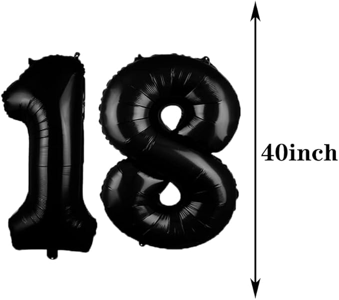 Sweet 18th Birthday Decorations Party Supplies,Black Number 18 Balloons,18th Foil Mylar Balloons Latex Balloon Decoration,Great 18th Birthday for Girls,Women,Men,Photo Props