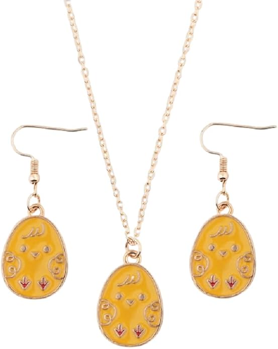 Cute Buuny Rabbit Earrings Necklaces Set Colorful Enamel Egg Chick Charm Easter Jewelry Set for Holiday Easter Earrings Necklaces Party Decorations