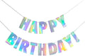Pre-Strung Happy Birthday Sign - NO DIY - Holographic Hanging Banner Iridescent White Bunting String Flag Garland for Party Decorations (Holographic)