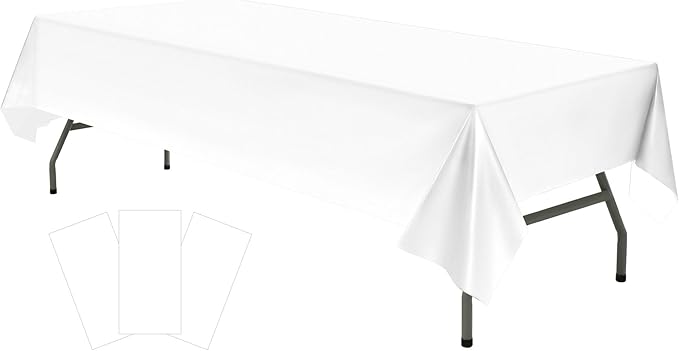 Plastic White Tablecloths 3 Pack Disposable Table Covers 54" x 108" Rectangular Table Cloths for Parties Engagement Wedding Bridal Shower Banquet, Fits 6 to 8 Foot Rectangle Tables