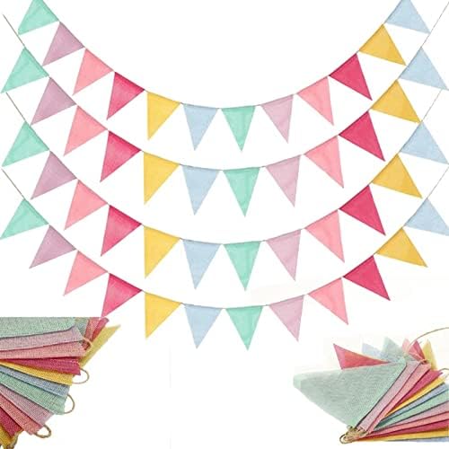 ToBeIT 48Pcs Triangle Flags Pendant Banners Imitated Burlap Multicolor Fabric Triangle Flag Bunting for Party and Festival Hanging Decoration Banner