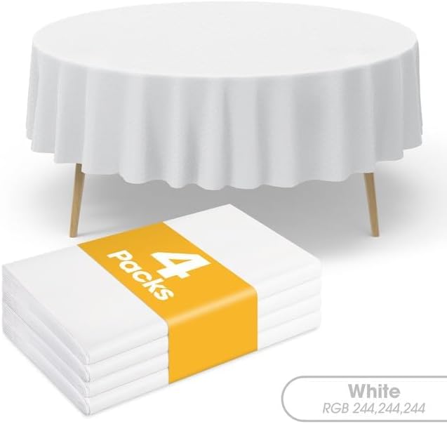 White Plastic Table Cloth - 4 Pack 84" Round Disposable Tablecloths for Round Tables, Table Cover for Holiday Parties & Gatherings
