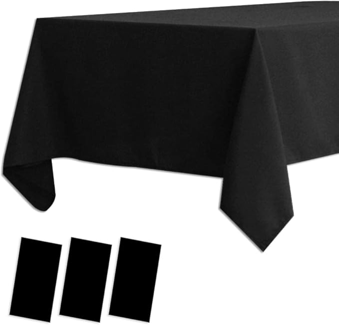 3 Pack Plastic Tablecloths - Disposable Table Covers for BBQ, Picnic, Birthday, Wedding Parties - Waterproof, Oil-proof, Light Weight Black Table Cover - 54 x 108 Inch