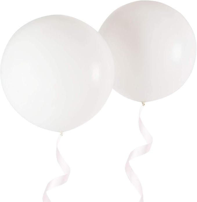Giant 36 Inch White Balloons - Thick Latex White Big Round Balloons 6 Packs