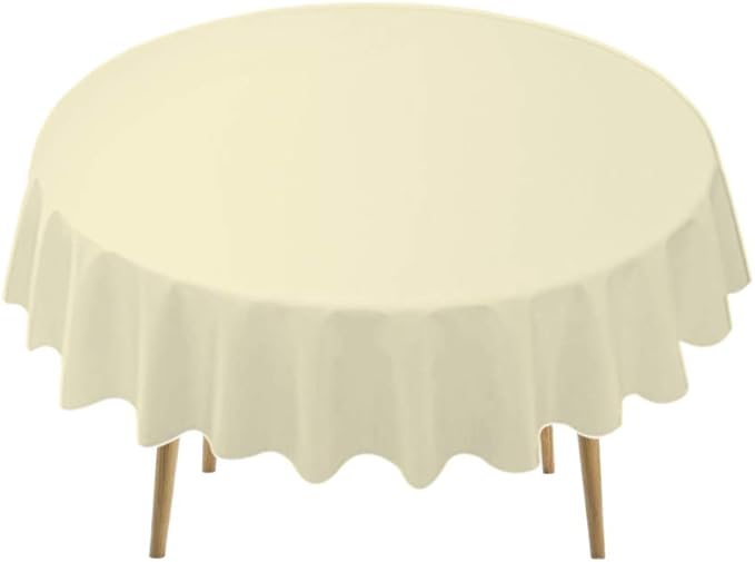 Ivory Plastic Tablecloths 2 Pack Cream Disposable Table Covers 84 Inch Circle Bridal Shower Party Tablecovers PEVA Beige Table Cloths for BBQ Picnic Birthday Wedding Parties 6 ft Round Table Use
