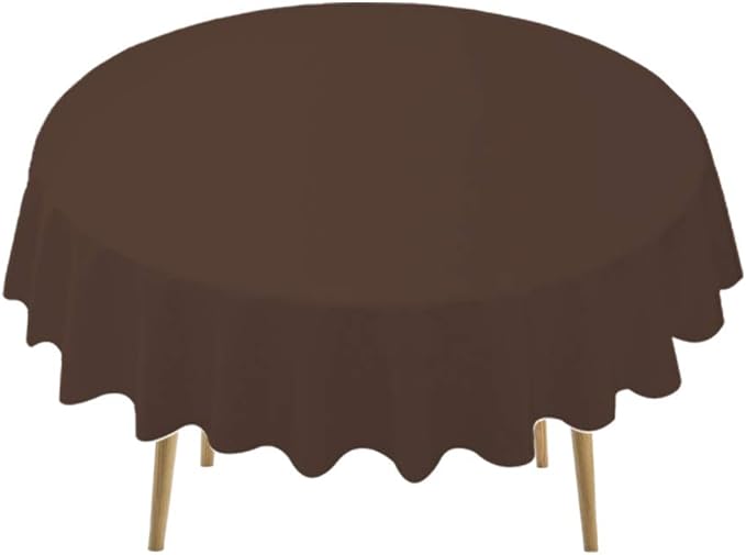 Brown Plastic Tablecloths 2 Pack Disposable Table Covers 84 Inch Circle Bridal Shower Party Tablecovers PEVA Coffee Brown Table Cloths for BBQ Picnic Birthday Wedding Parties 6 ft Round Table Use