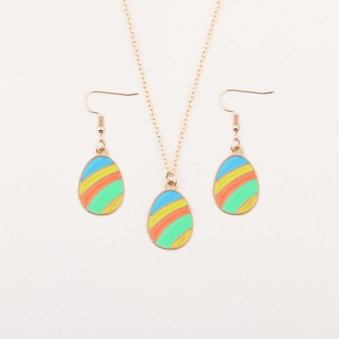 Cute Buuny Rabbit Earrings Necklaces Set Colorful Enamel Egg Chick Charm Easter Jewelry Set for Holiday Easter Earrings Necklaces Party Decorations