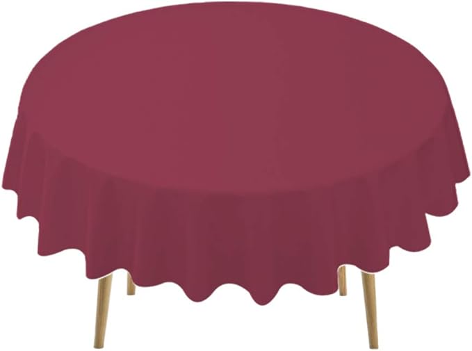 Burgundy Plastic Tablecloths 2 Pack Maroon Disposable Table Covers 84 Inch Circle Bridal Shower Party Tablecovers PEVA Wine Red Table Cloths for Picnic Birthday Wedding Parties 6 ft Round Table Use