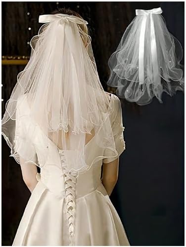 White Short Wedding Veil Pearl Rhinestone Bride Veils Bridal Veils Bachelorette Party Veil for Brides and Women