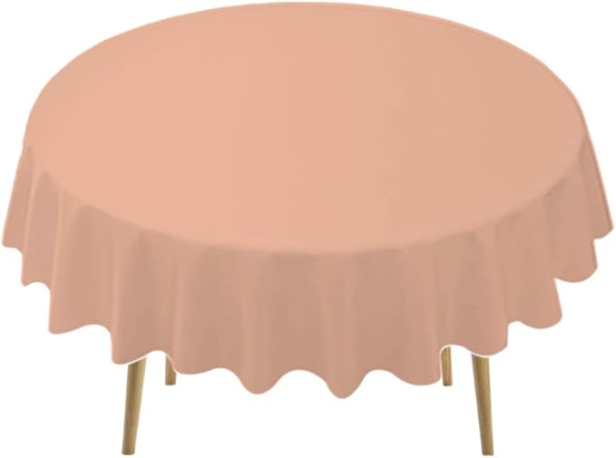 Peach Plastic Tablecloths 2 Pack Rose Gold Disposable Table Covers 84 Inch Circle Bridal Shower Party Tablecovers PEVA Table Cloths for BBQ Picnic Birthday Wedding Parties and 6 ft Round Table Use