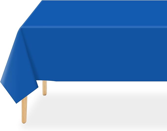 QIKSION Blue Plastic Table Cloth Disposable 6 Pack, 54 x 108 Inch Tablecloths for Patriotic Decorations, Birthday Party, Rectangle Table Cover