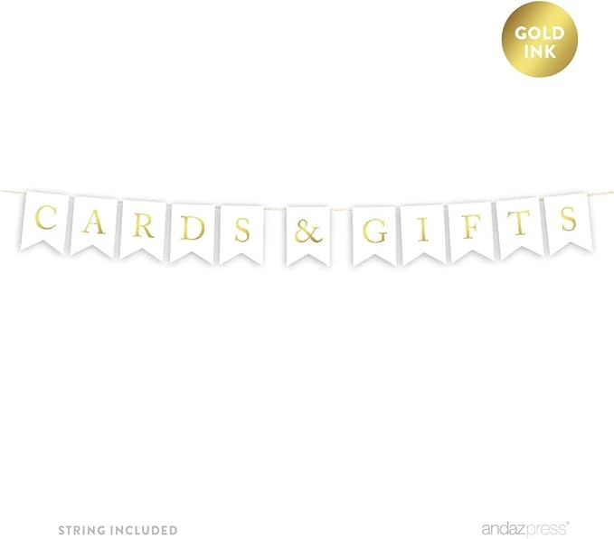 Andaz Press Hanging Bunting Pennant Party Banner with String, Metallic Gold Ink, Cards & Gifts, 5-Feet, 1-Set, Includes String