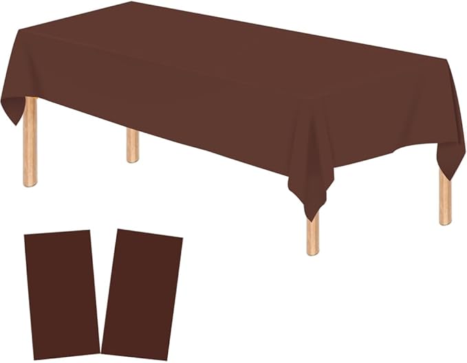 2 Pack Brown Plastic Tablecloths Disposable Xmas Table Covers Table Cloths BBQ Picnic Birthday Christmas Parties Covers Waterproof Oil-Proof Table Cloth Thin Coffee Table Cloths 54 x 108 in