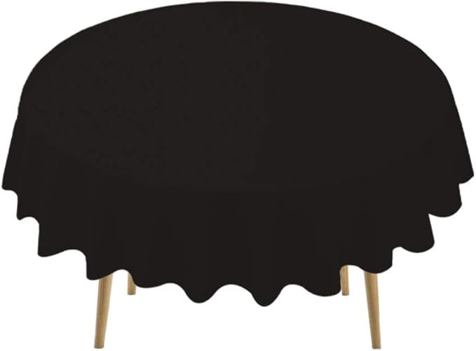 Black Plastic Tablecloths 2 Pack Disposable Table Covers 84 Inch Circle Baby Shower Party Tablecovers PEVA Opaque Table Cloths for BBQ Picnic Birthday Wedding Banquet Parties 6 ft Round Table Use