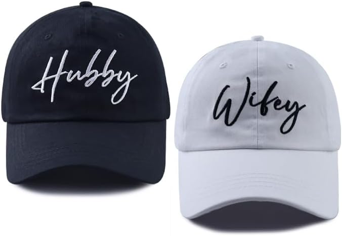 Set 2 of Wifey and Hubby Hats for Women Men, Funny Cotton New Wife Husband Embroidered Baseball Cap