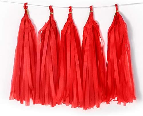 9.8in Red PaperTissue Paper Tassel DIY Hanging paper decorations Party Garland Decor for Party Decorations Wedding,Festival,Baby Shower Decoration 20PCS (deep red 25cm)