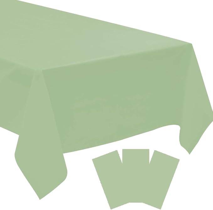 3 Pack Sega Green Disposable Tablecloth, 54" x 108" Plastic Table Covers, Decorative Rectangle Tablecloth for Parties, Events, Wedding, Inddors & Outdoors