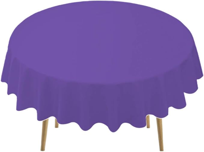 PARTY ULYJA Purple Plastic Tablecloths 2 Pack Disposable Table Covers 84 Inch Circle Bridal Shower PEVA Violet Table Cloths for BBQ Picnic Birthday Wedding Banquet Parties 6 ft Round Table Use