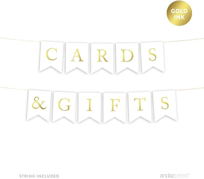 Andaz Press Hanging Bunting Pennant Party Banner with String, Metallic Gold Ink, Cards & Gifts, 5-Feet, 1-Set, Includes String