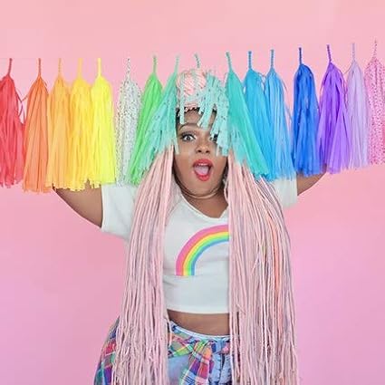 14in 21pcs Rainbow Paper Tassel DIY Hanging paper decorations Party Garland Decor for Party Decorations Wedding,Festival,Baby Shower Decoration 21PCS (Rainbow Tassels 7 Colors 21 PCS)