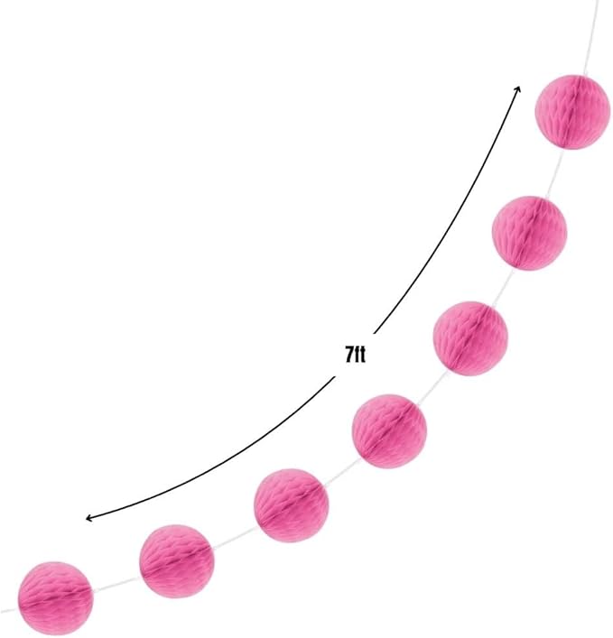 Hot Pink Honeycomb Ball Garland - 7 ft. - Elegant Paper Decor - Ideal for Bridal Showers, Birthdays, & Christmas Parties (1 Pc.)