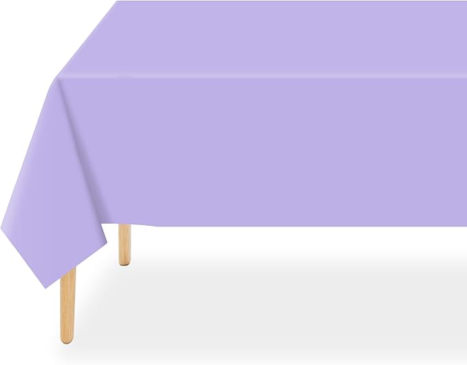 QIKSION Lavender Plastic Table Cloth Disposable 12 Pack, 54 x 108 Inch Tablecloths for Birthday Party Supplies, Easter Decorations, Light Purple, Pastel, Lilac Rectangle Table Cover