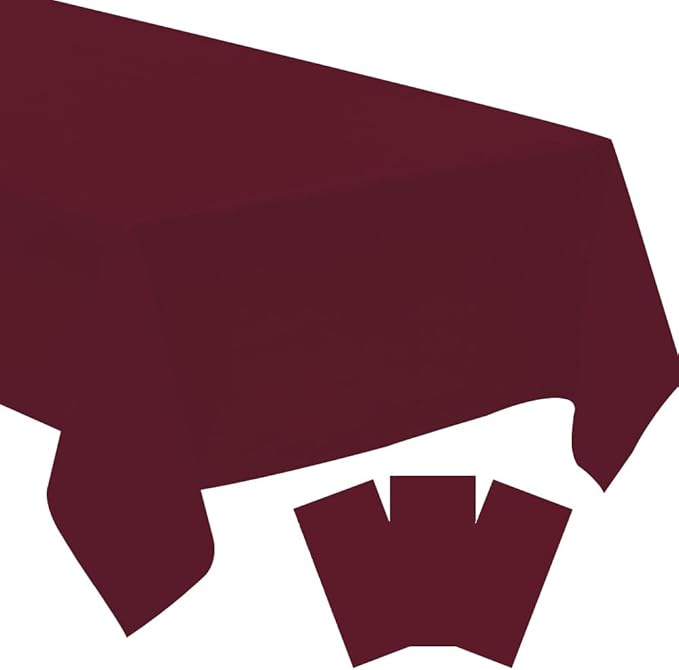 3 Pack Wine Red Disposable Tablecloth, 54" x 108" Plastic Table Covers, Decorative Rectangle Tablecloth for Parties, Events, Wedding, Inddors & Outdoors