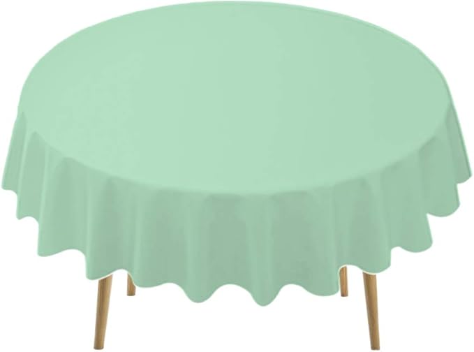Fresh Mint Plastic Tableloths 2 Pack Mint Green Disposable Table Covers 84 Inch Circle Bridal Shower Party Tablecovers PEVA Table Cloths for BBQ Picnic Birthday Wedding Parties 6 ft Round Table Use