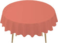 Coral Plastic Tablecloths 2 Pack Blush Red Disposable Covers 84 Inch Circle for 6 ft Round Tables - PEVA Cloths for Bridal Shower, Picnic, Birthday, Wedding, Banquet Parties