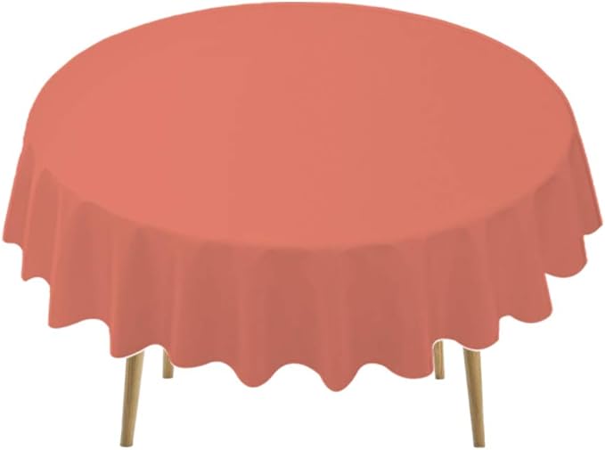 Coral Plastic Tablecloths 2 Pack Blush Red Disposable Covers 84 Inch Circle for 6 ft Round Tables - PEVA Cloths for Bridal Shower, Picnic, Birthday, Wedding, Banquet Parties
