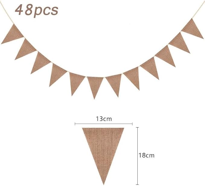 Dahi 32Ft Burlap Banner 48pcs DIY Burlap Banner Brown Fabric Triangle Flag Pennant Banner for Party Decorations Wedding Birthday Outdoor Garden Classroom Decoraction（Brown）
