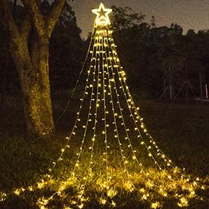 Christmas Decoration Star Lights Outdoor, 320 LED 16.4Ft Christmas Tree Toppers String Lights[8 Modes& Waterproof] for Halloween Xmas New Year Holiday Birthday (Warm White)