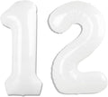 White Number 12 Balloon 40 inch, 12 Number Balloons, 12th White Birthday Decorations for Girls Boys 12 Year Old Party Supplies
