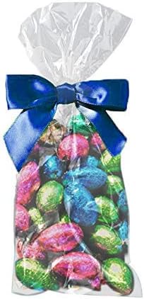 Purple Q Crafts Clear Plastic Cellophane Bags with 4" Colored Twist Ties for Gifts Party Favors (4"x9" 100 Pack)