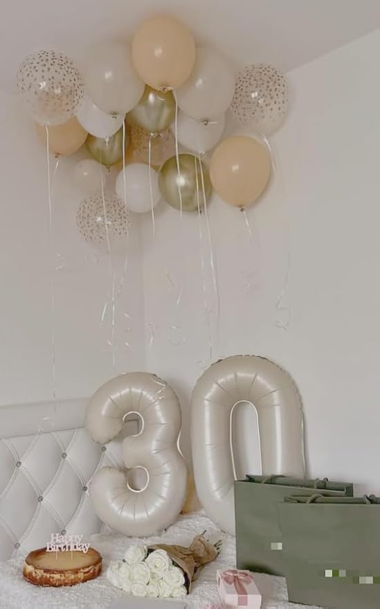 Cream White 40 Inch 0 Number Balloons, 0 Decorations for 10 20 30 40 50 60 70 80 90 100Birthday, Foil Giant Birthday Graduations Anniversary Party Balloons