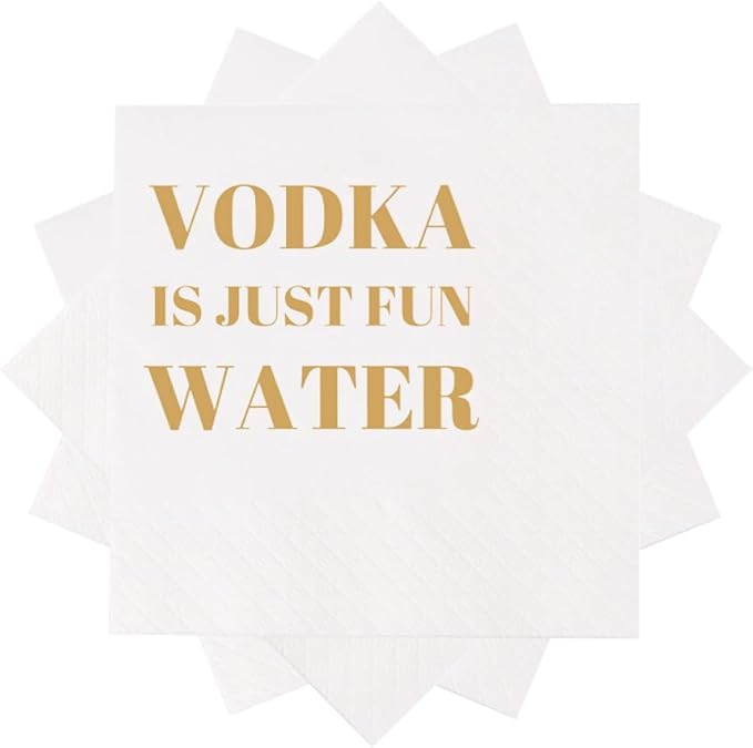 Funny Cocktail Napkins 100Pcs Funny Quotes Saying Disposable Paper Party Napkins 4.5 x 4.5 Two-ply (Vodka Is Just Fun Water Napkins)