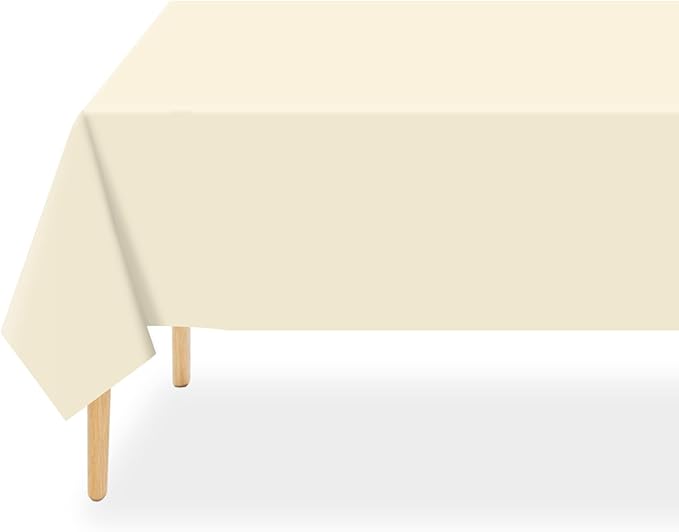 QIKSION Ivory Plastic Table Cloth Disposable 2 Pack, 54 x 108 Inch Beige Tablecloths for Party, Baby Shower, Harvest, Fall, Thanksgiving Decorations, Cream Rectangle Table Cover
