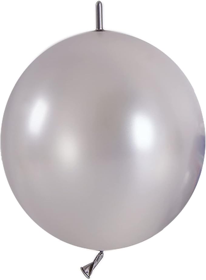 IN-JOOYAA 6 Inch Pearlescent Silver Latex Link Balloon 100 Pcs Quick Linkable Balloon for Party Decoration