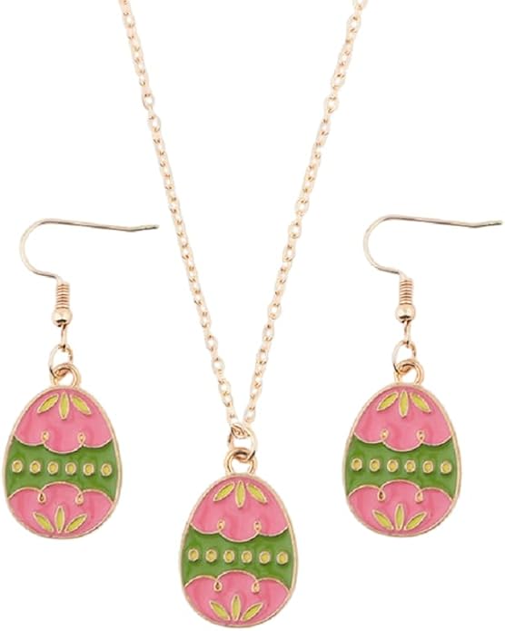 Cute Buuny Rabbit Earrings Necklaces Set Colorful Enamel Egg Chick Charm Easter Jewelry Set for Holiday Easter Earrings Necklaces Party Decorations