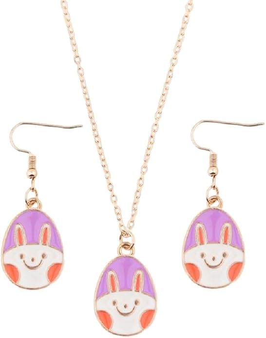 Cute Buuny Rabbit Earrings Necklaces Set Colorful Enamel Egg Chick Charm Easter Jewelry Set for Holiday Easter Earrings Necklaces Party Decorations